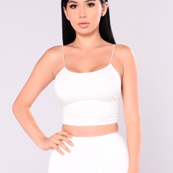 white spaghetti strap crop top